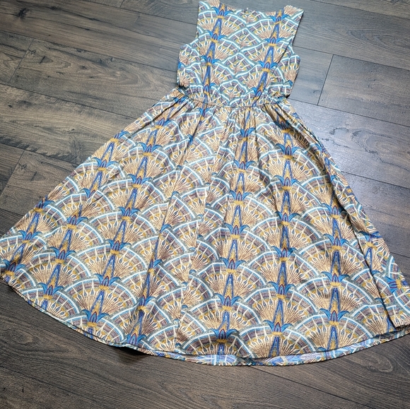 Retro Licious Cotton Geometric Pattern Fitflare A Line Midi Vintage Dress Medium - Picture 7 of 11